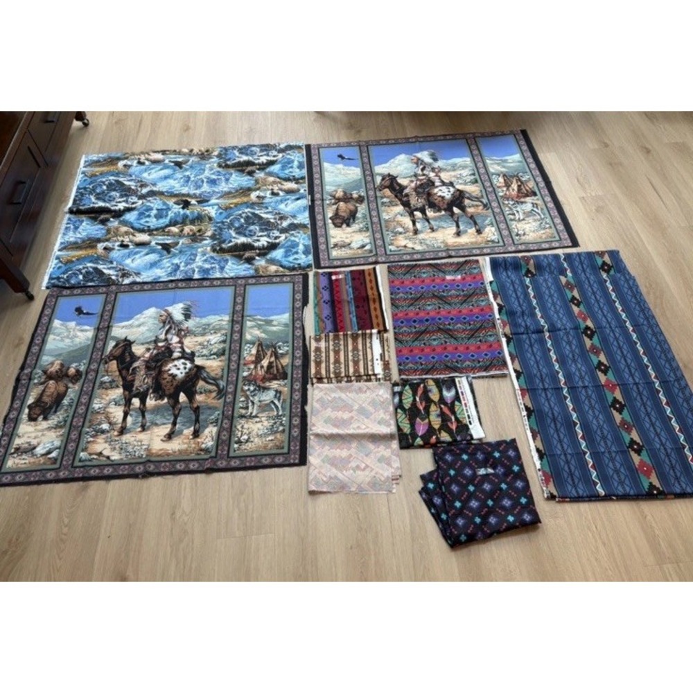 Vtg CRANSTON Fabric LOT 80s 90s Southwestern Native American Aztec Yardage